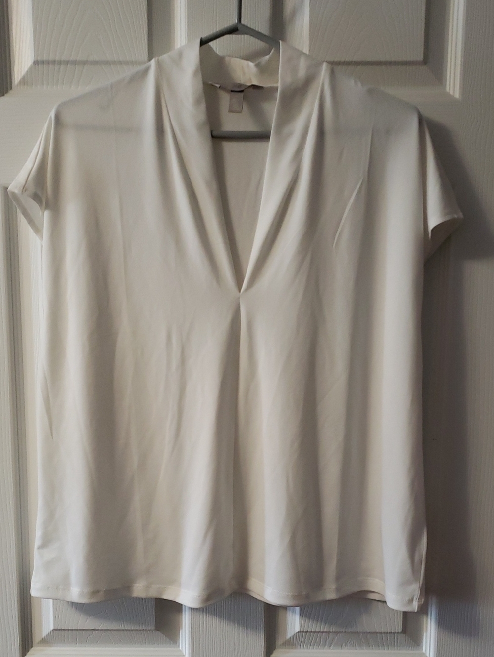H&M Cream Draped V-Neck Short Sleeve Blouse